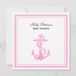 Nautisch roze anker omhuld 2SQ-Baby shower Kaart