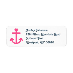 Nautisch roze anker retouradres naamlabel etiket