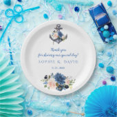 Nautisch Roze Blush Blauwe Bloem Anker Bruiloft Papieren Bordje (Feest)