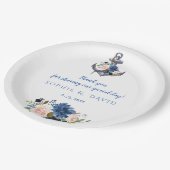 Nautisch Roze Blush Blauwe Bloem Anker Bruiloft Papieren Bordje (Gekanteld)