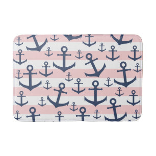 Nautisch roze strips blauw ankerpatroon badmat