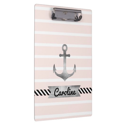 Nautisch roze stropen Waterkleurige anker Klembord (Rechts)