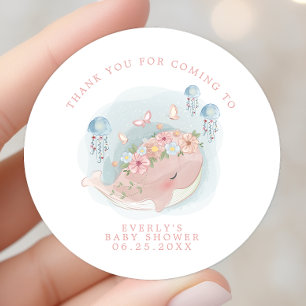 Nautisch Roze Walvis Kwallen Baby Shower Bedankt Ronde Sticker