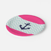Nautisch Roze Wit Mint Chevron Anker Patroon Papieren Bordje (Gekanteld)