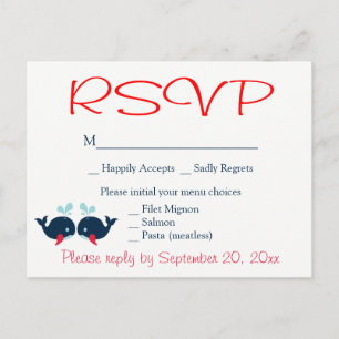 Nautisch RSVP Walvissen Marine Rood Strand Bruilof Uitnodiging Briefkaart