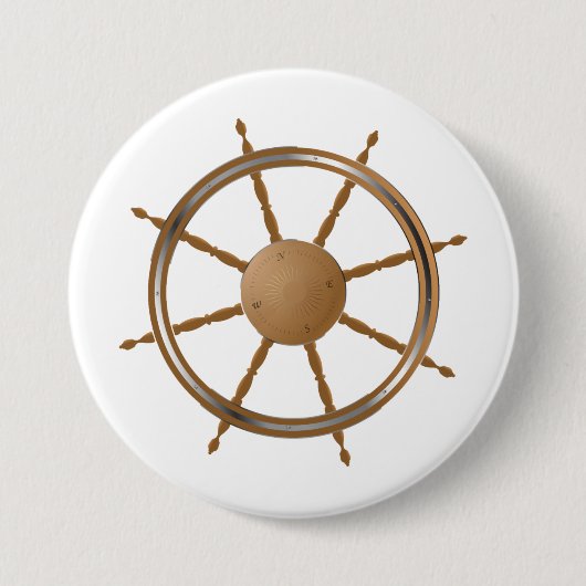 nautisch scheepswiel kompas ontwerp ronde button 7,6 cm (Voorkant)