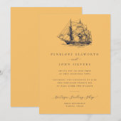 Nautisch schip illustratie Gele bruiloft Kaart (Voorkant / Achterkant)