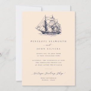 Nautisch schip illustratie zand bruiloft kaart