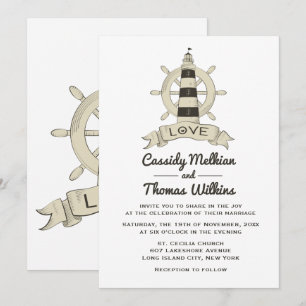 Nautisch schip Wheel Lighthouse Tan Wedding Kaart