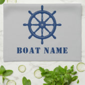 Nautisch Schip Wiel Helm Rope Uw Boot Naam Grijs Theedoek (Gevouwen)