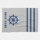 Nautisch Schip Wiel Helm Rope Uw Boot Naam Grijs Theedoek (Horizontaal)
