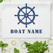 Nautisch Schip Wiel Helm Rope Uw Boot Naam Wit Theedoek (Gevouwen)