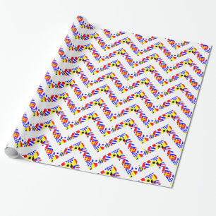Nautisch Signaal Vlaggen Wit XL Chevron Patroon Cadeaupapier