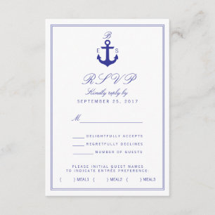 Nautisch, stijlvol, eenvoudig monogram RSVP-kaart RSVP Kaartje