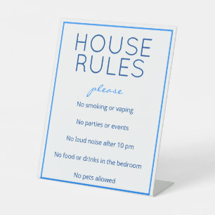 Nautisch Strand Blauw Huis Regels Tafelbord Reclamebord Met Voetstuk