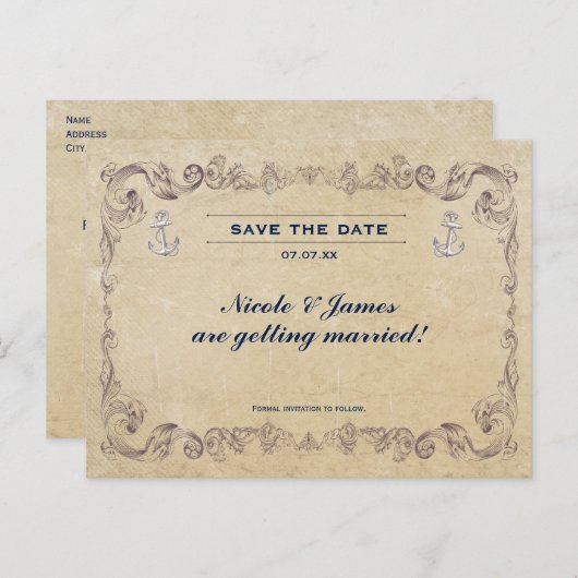  nautisch strand bruiloft Save the Date Kaart (Voorkant / Achterkant)