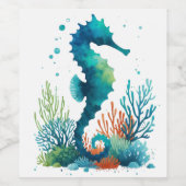 Nautisch/strand/kustzeepaardkunst Wijn Etiket (Enkel label)