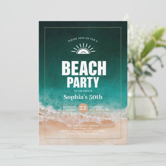 Nautisch strand oceaan water moderne 50e verjaarda kaart (Staand voorkant)