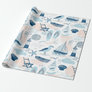 Nautisch strand zomer blauw roze kust (2) cadeaupapier