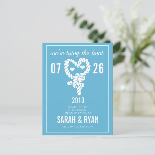 Nautisch Stropdas de Knoop Blauw Save the Date Bri Aankondigingskaart (Staand voorkant)