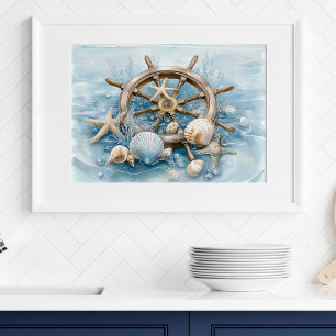 Nautisch stuur kust muurkunst print Muurposter