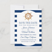 Nautisch stuurwiel met Waterverf op zee Save The Date (Voorkant)