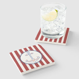 Nautisch thema anker zeilen blauw rood wit stenen onderzetter