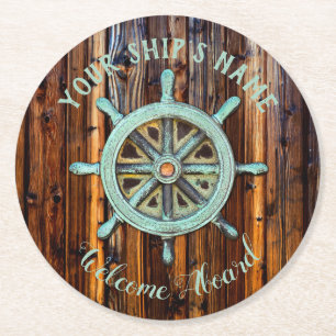 Nautisch thema Bronze Captains wiel Ronde Kartonnen Onderzetter