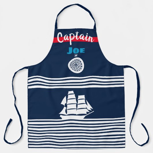 Nautisch thema donkerblauw schort (Voorkant)