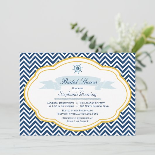 Nautisch thema goudbruiddoucheuitnodiging voor mar kaart (Staand voorkant)