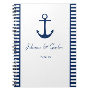 Nautisch Thema Marine Blauw Wit Stripes Gastenboek Notitieboek