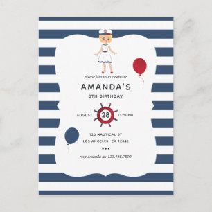 Nautisch thema Meisje Verjaardagsfeestje Briefkaart