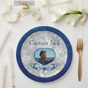 Nautisch-thema Navy Blue Photo Shells Waterverf Papieren Bordje