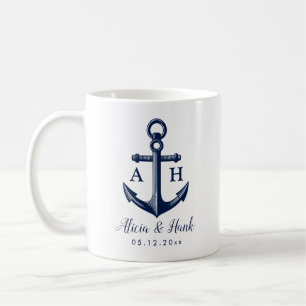 Nautisch thema paar monogrammen koffiemok