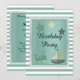 Nautisch thema Sage Green Birthday Party Kaart