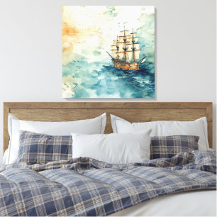 Nautisch thema vintage zeilboot oude kaart canvas afdruk