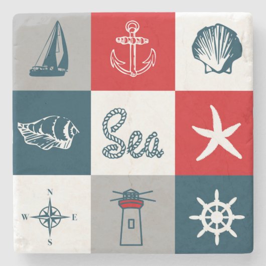 Nautisch thematisch ontwerp stenen onderzetter (Voorkant)