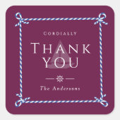 Nautisch touw Dank u Wijnrood Vierkante Sticker (Voorkant)