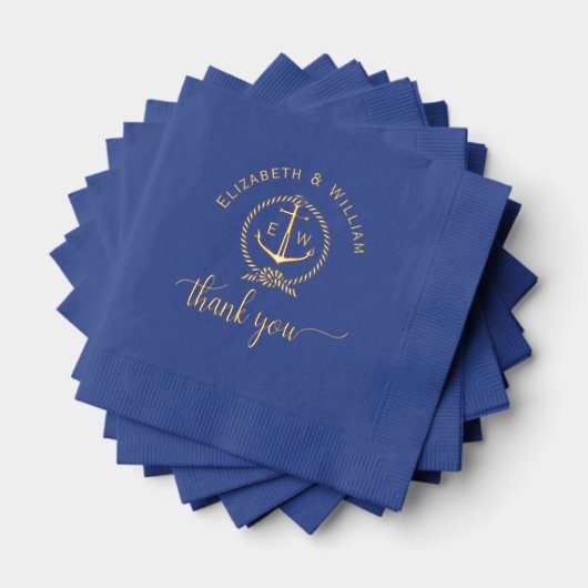 Nautisch touw Lijst Anker Monogram Initialen TY Folie Servetten (Insitu (Gestapeld))