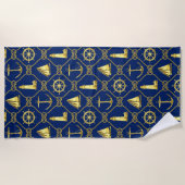 Nautisch Touw Marine Blauw en Gouden Touw Strandlaken (Voorkant)