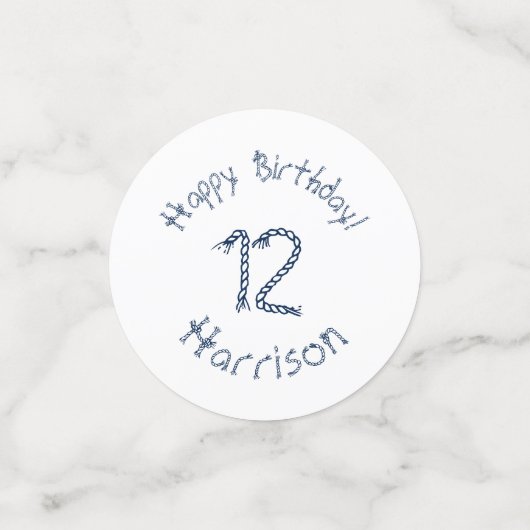 Nautisch touwknopen blauw wit verjaardagsdouane confetti (Kleine voorkant)