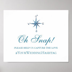 Nautisch trouwbord. Blauwinstagramhashtag Poster