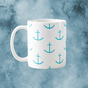 nautisch turquoise ankerpatroon koffiemok