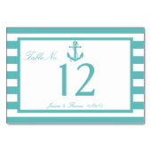Nautisch Turquoise Stripe Anchor Wedding Number Kaart (Achterkant)