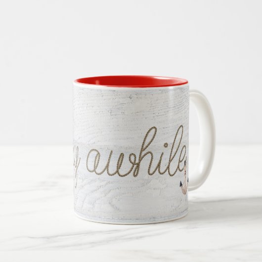 nautisch verblijf terwijl tekst touw bericht op ho tweekleurige koffiemok (Voorkant rechts)