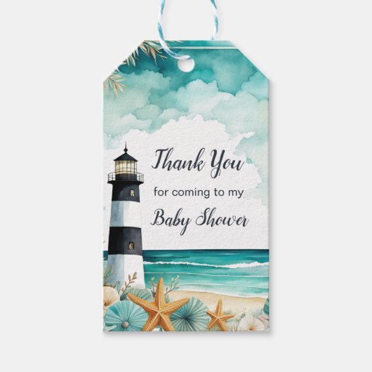 Nautisch vuurtoren Baby shower Cadeaulabel (Voorkant)