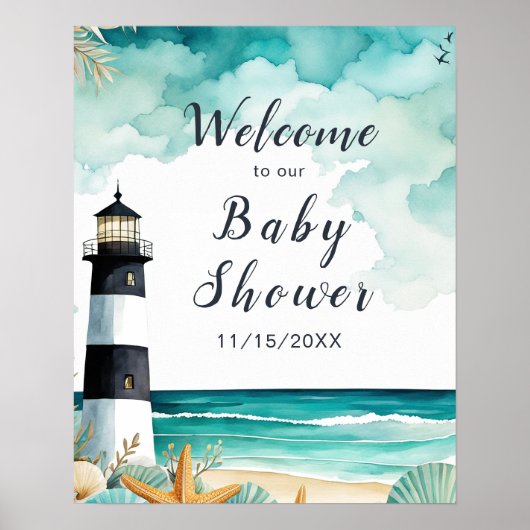 Nautisch vuurtoren Baby shower Poster (Voorkant)