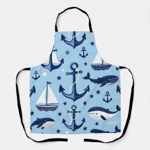 Nautisch walvis ankers zeilboten patroon schort