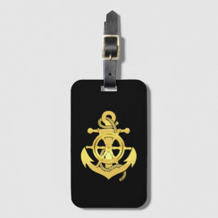 Nautisch wiel-/ankert zwarte/goudbagage op schip bagagelabel