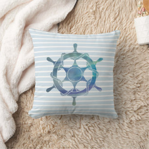 Nautisch Wiel Ocean Blue Stripe Schip Kussen